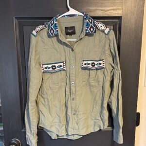 Rails Green Embroidered Button Down Shirt